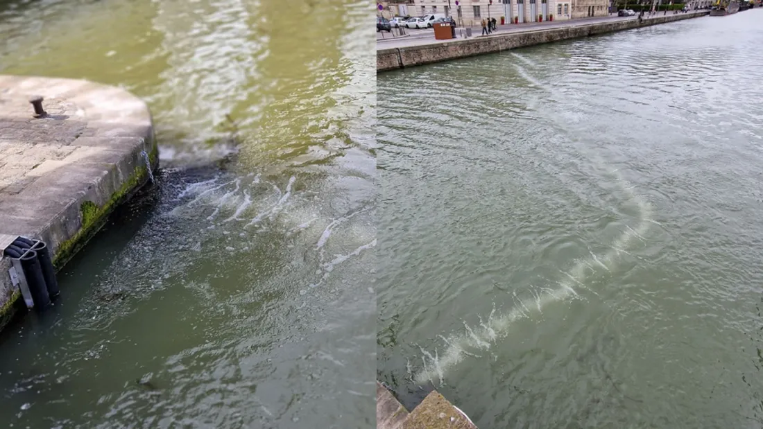 Photo des "rideaux de bulle" installés sur le canal de l'Ourcq