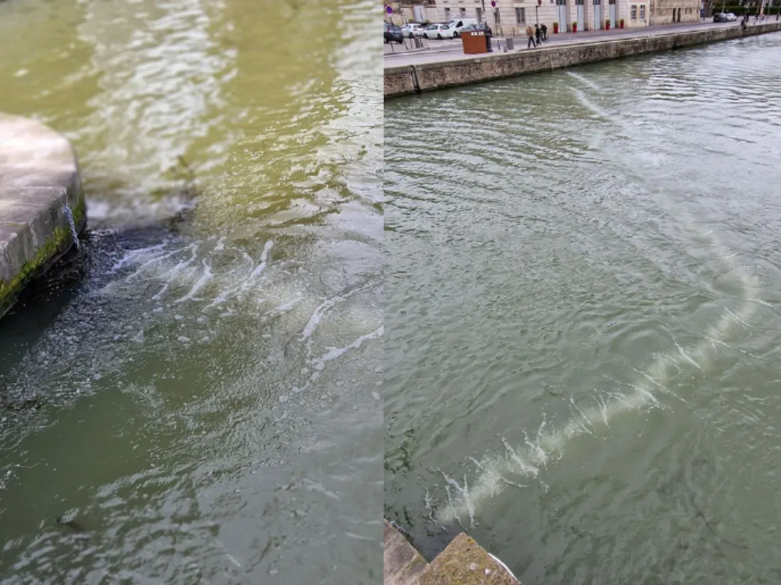 Photo des "rideaux de bulle" installés sur le canal de l'Ourcq
