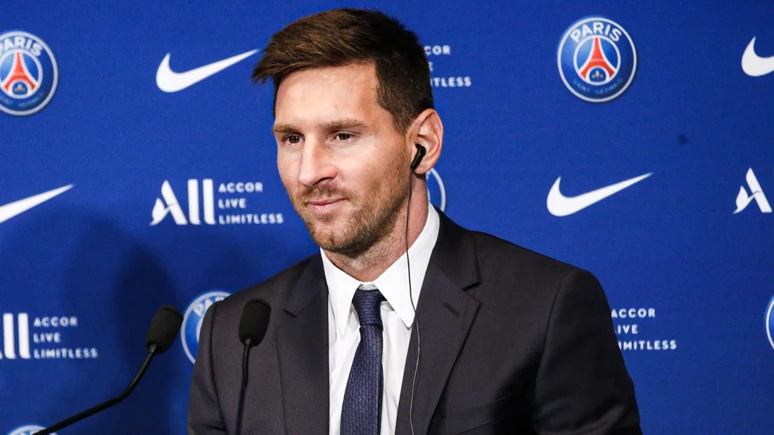 Lionel Messi lors de sa présentation par le PSG au Parc des Princes, le mercredi 11 août 2021.