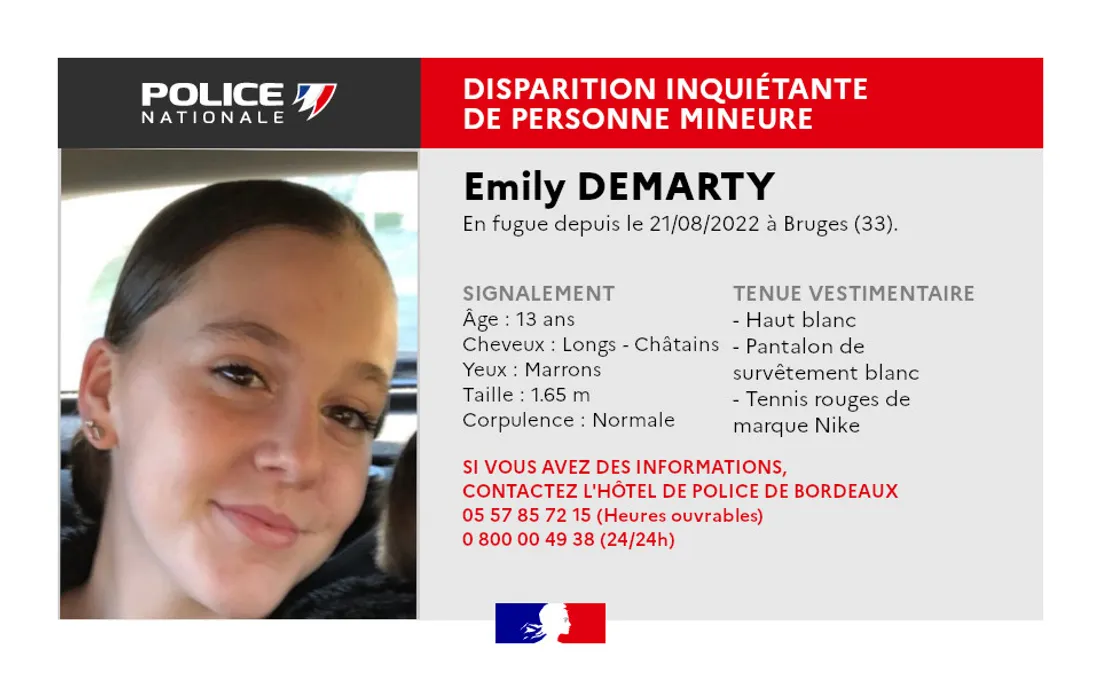 Emily Demarty disparue depuis le 21/08/2022