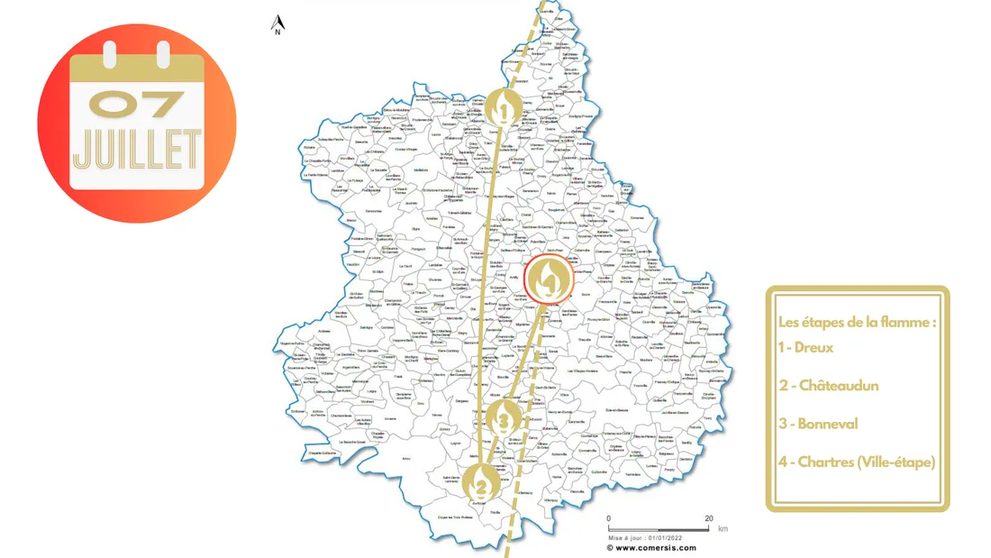 Le tracé de la flamme olympique dans l'Eure-et-Loir