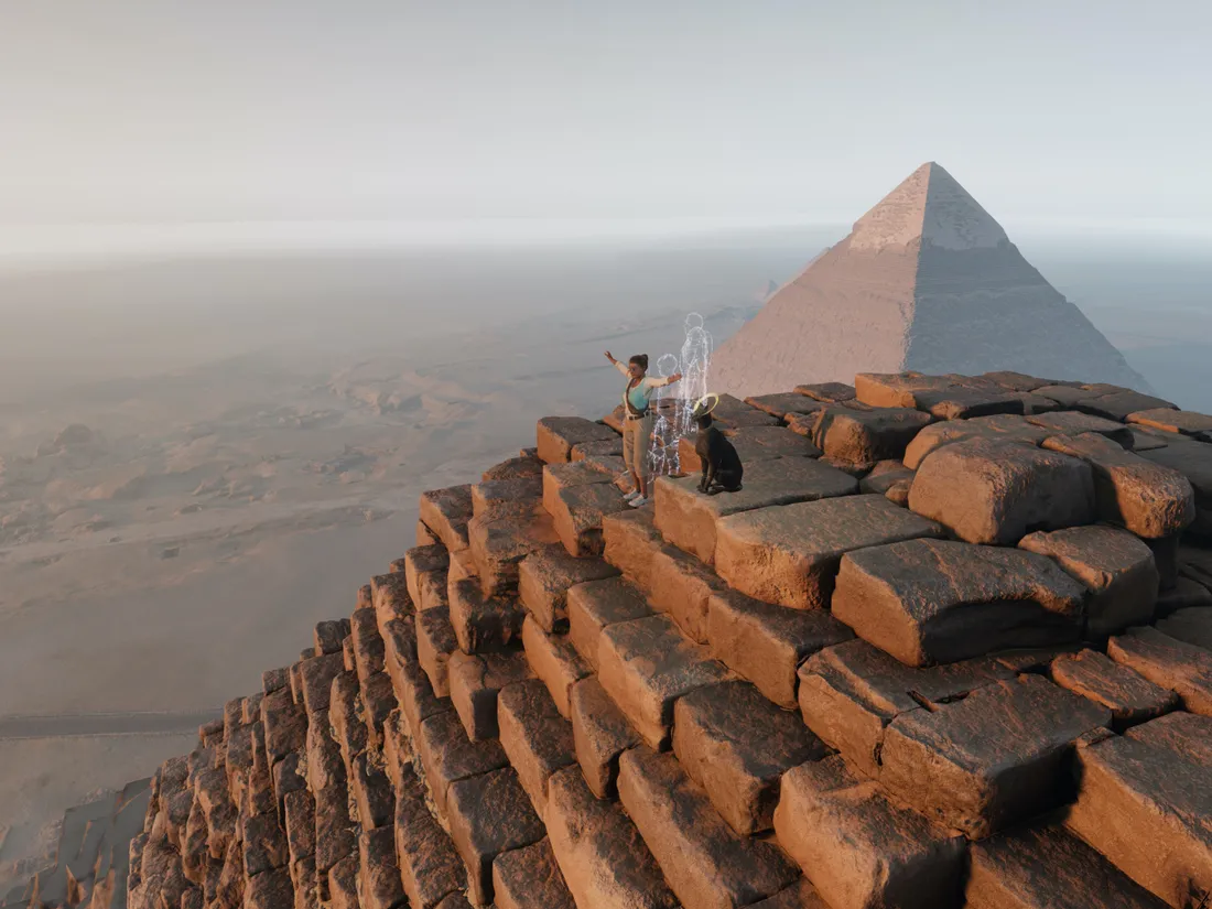 Un visuel de la pyramide de Kheops à l'intérieur de l'expérience en réalité virtuelle.
