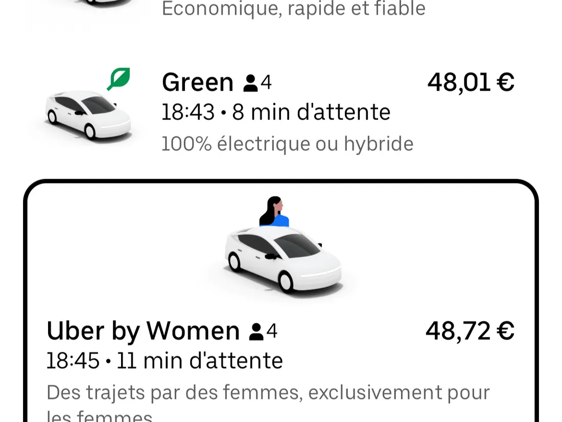 La fonctionnalité "Uber by Women" sur l'application Uber 