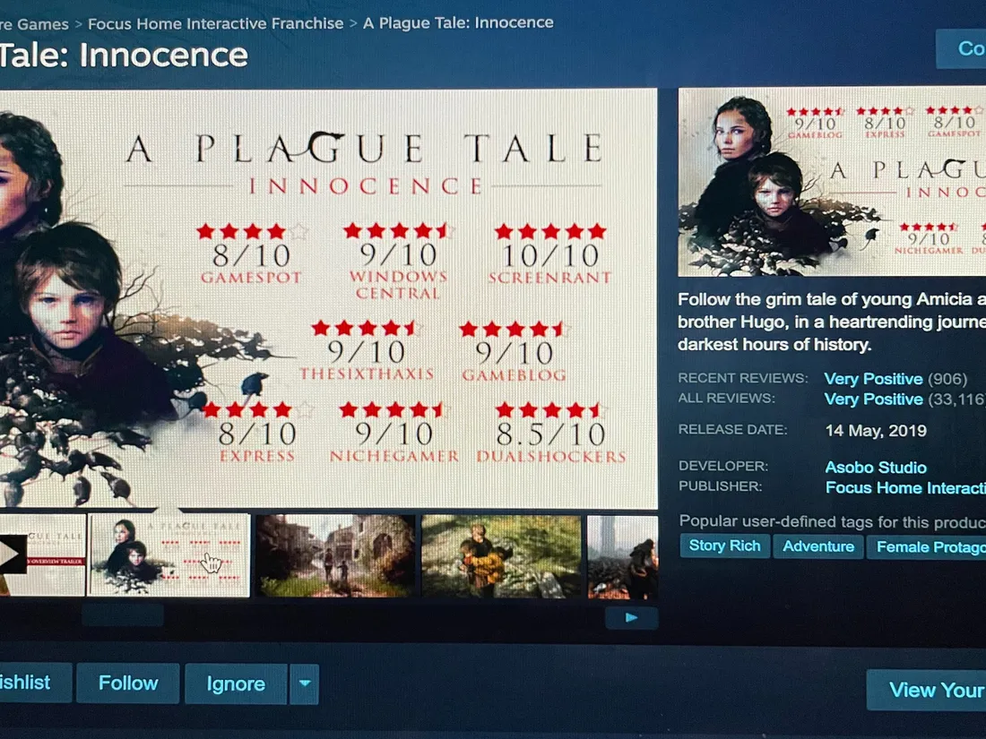 Capture d'écran de Plague Tale : Innocence sur Steam