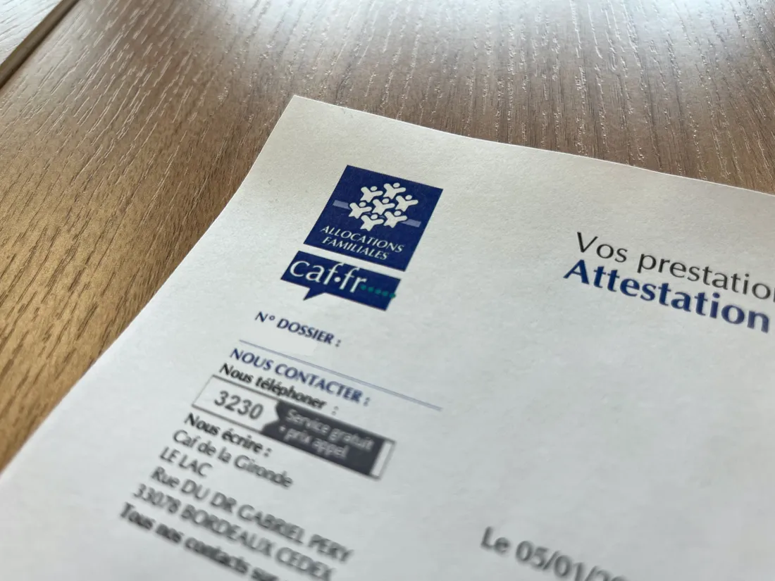 Un document de la Caisse d'Allocations Familiales de Gironde