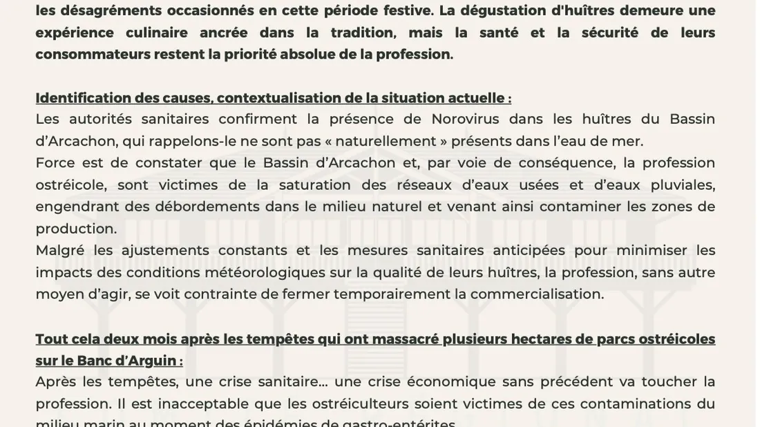 Communiqué de presse du Comité régional de la Conchyliculture Arcachon Aquitaine