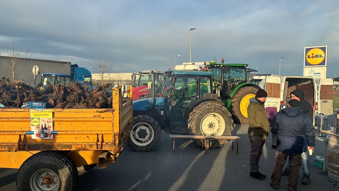 Les agriculteurs sont mobilisés devant la centrale d'achat de Lidl à Cestas