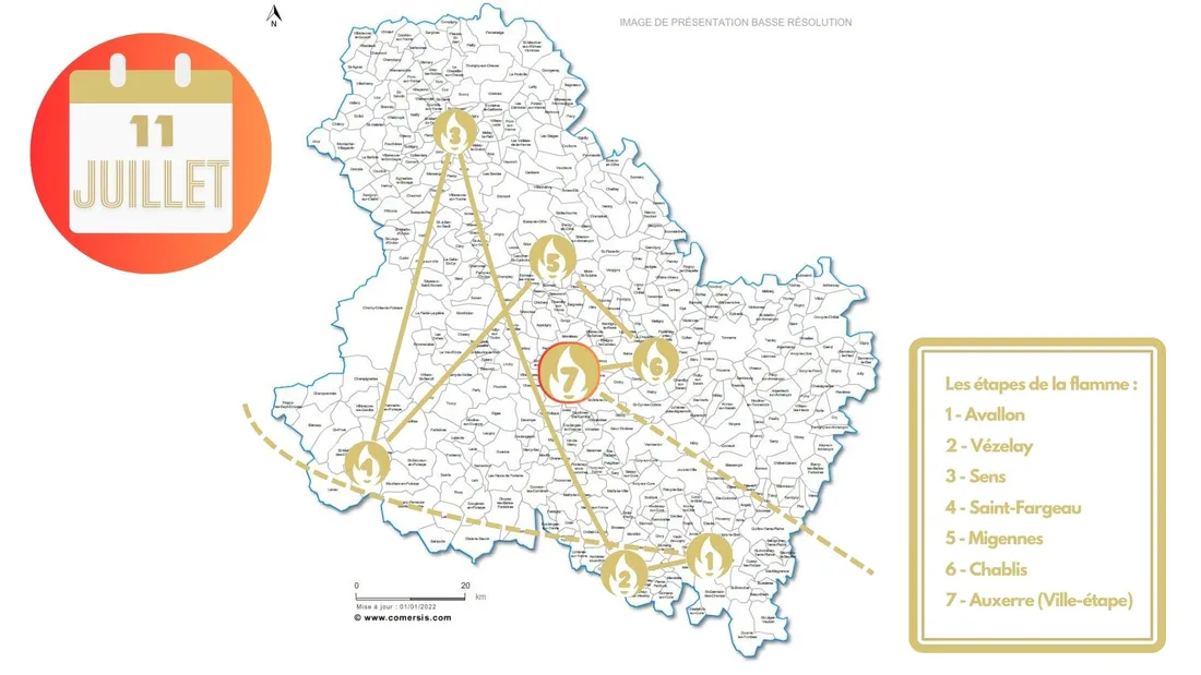 Le tracé de la flamme olympique dans l'Yonne