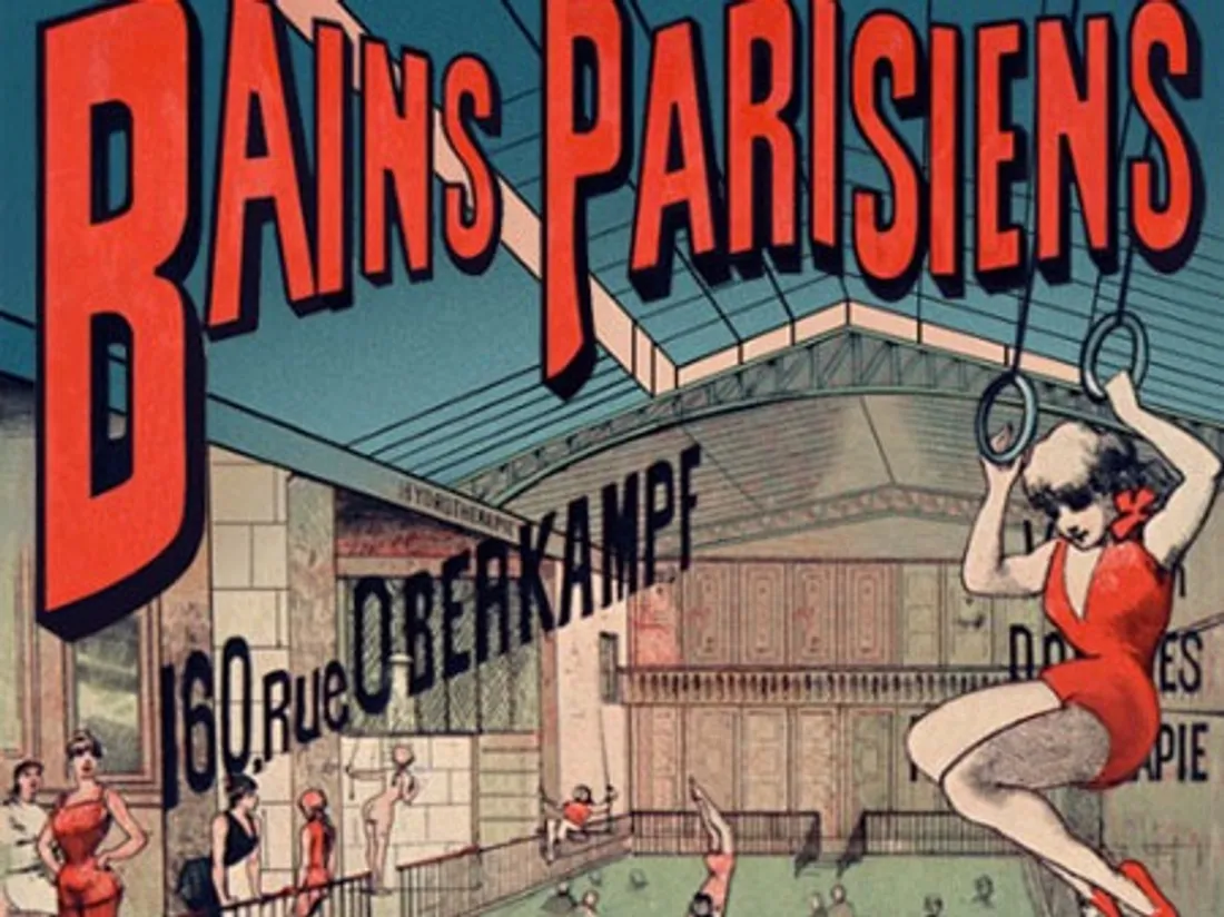 Une affiche publicitaire des Bains Parisiens au XIXe siècle.