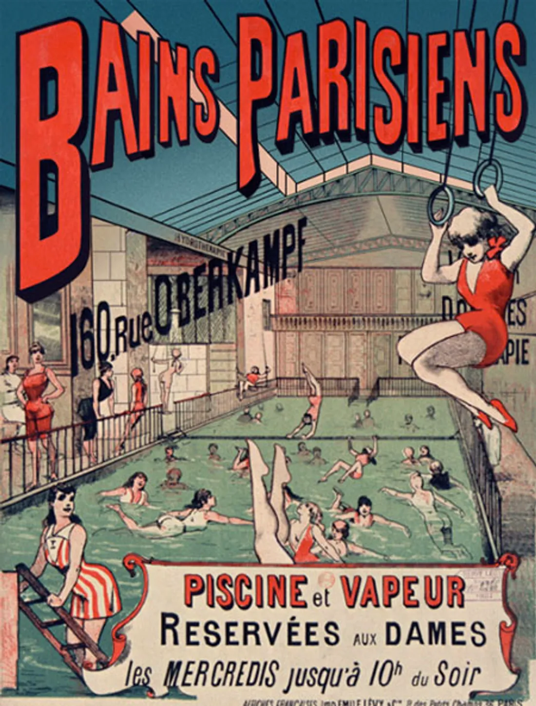 Une affiche publicitaire des Bains Parisiens au XIXe siècle.