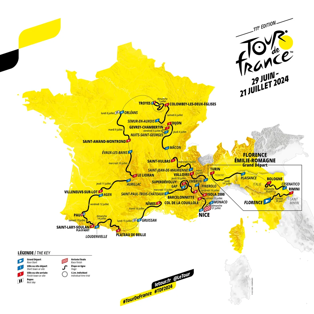 Le tracé du Tour de France 2024.