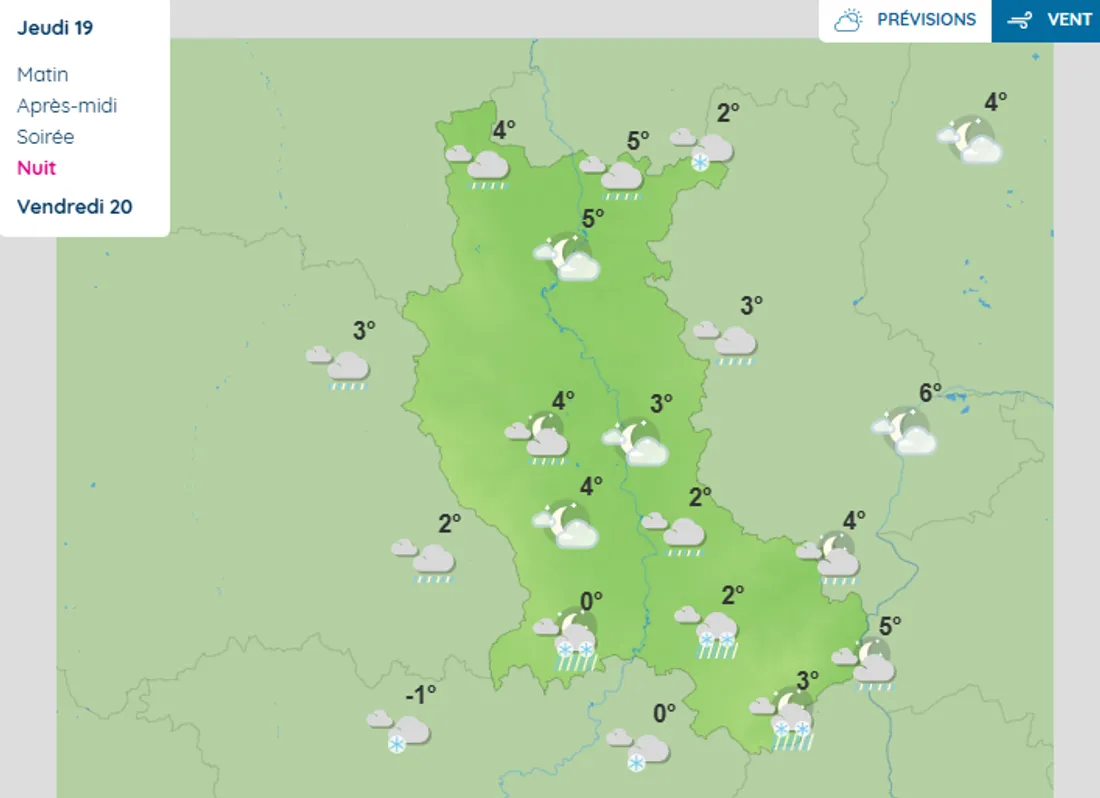 La météo prévue cette nuit.