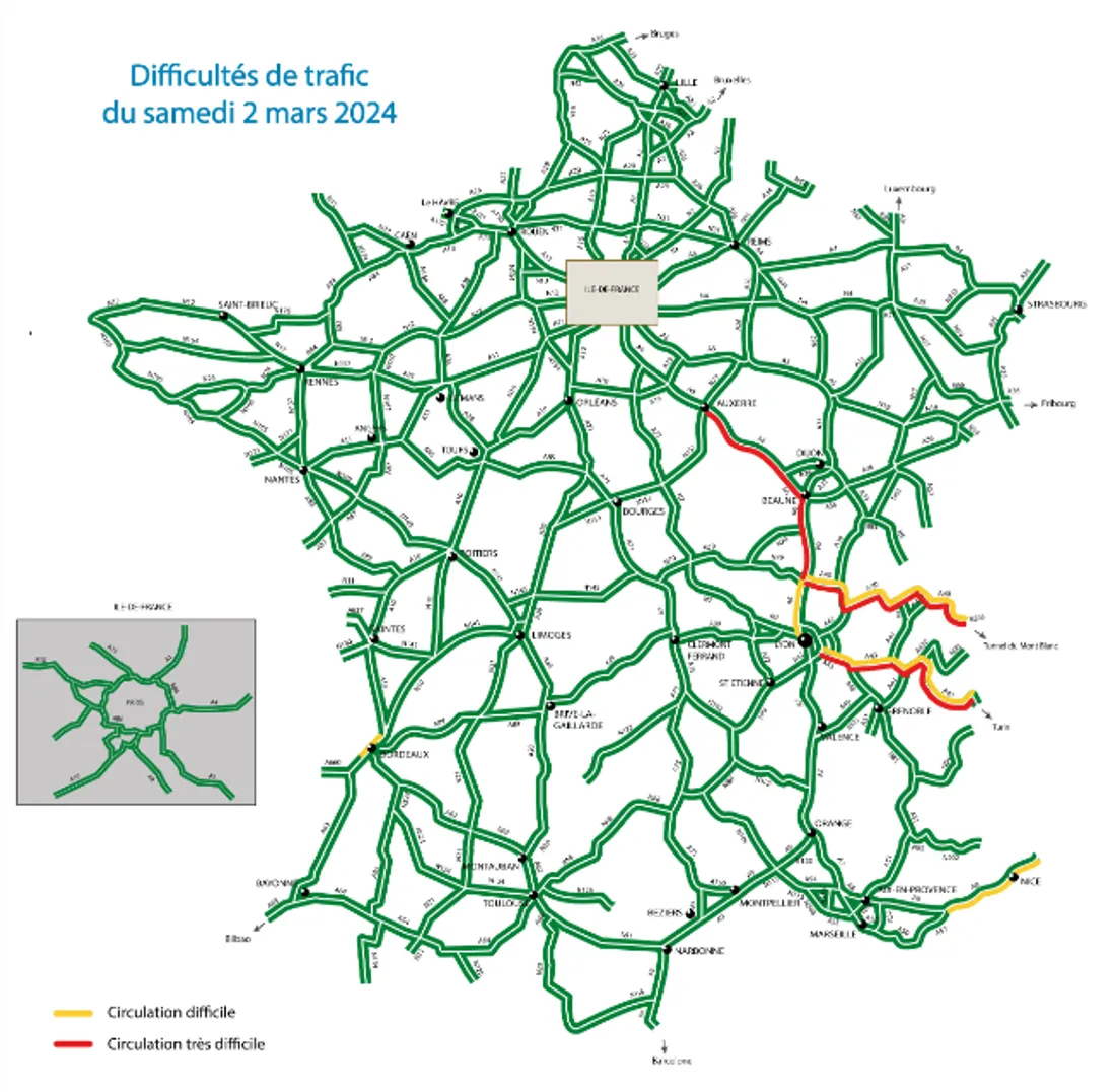 Les routes en rouge.