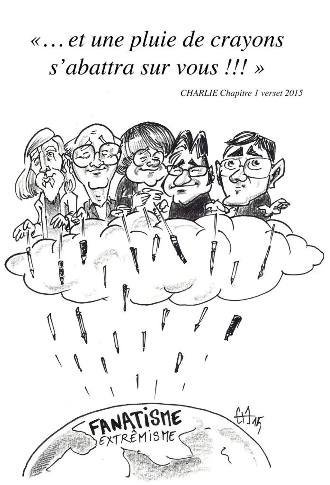 Caricature Charlie Hebdo pluie de crayons_07 01 15_Guillaume Néel