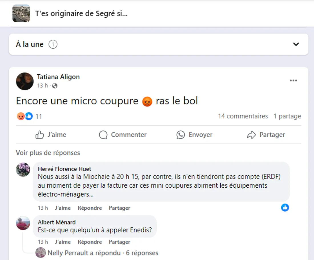 Coupure électricité Segré_23 07 24_Capture d'écran Facebook