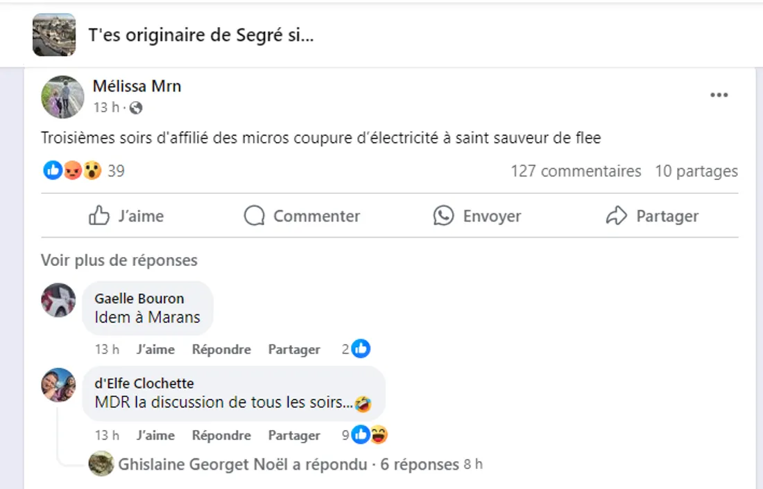 Coupure électricité Segré RTE_23 07 24_Capture d'écran Facebook