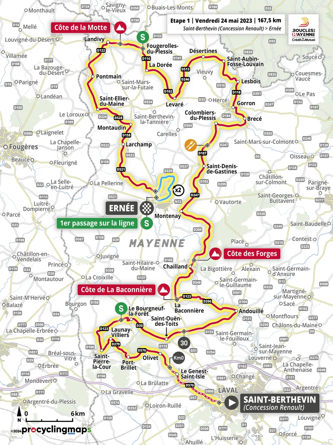 Le parcours de la 1re étape des Boucles de la Mayenne 2024.