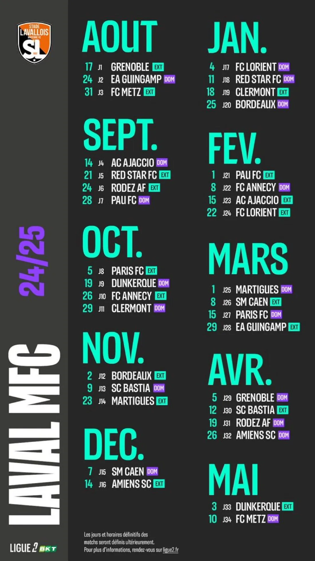 Le calendrier du Stade lavallois