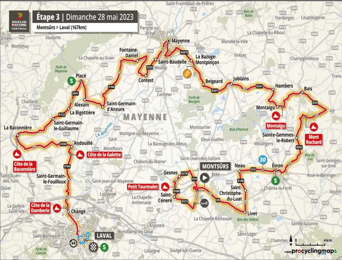 Le parcours de la 3e étape des Boucles de la Mayenne 2023.