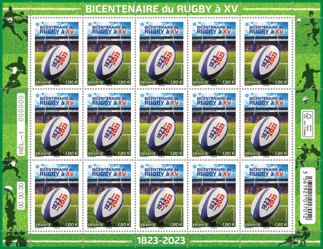 Timbre 200 ans rugby plaque