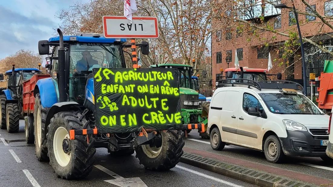 à Toulouse, les tracteurs défilent parés de messages revendicatifs.