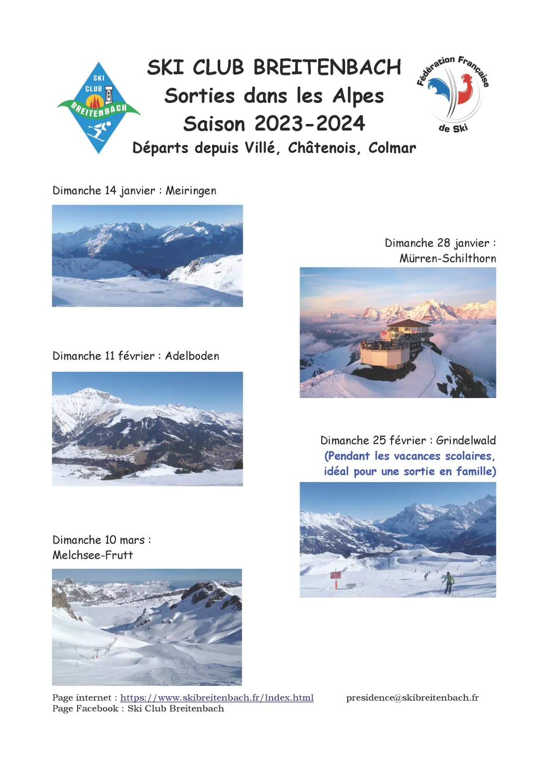 SKI CLUB BREITENBACH Sorties dans les Alpes Saison 2023-2024