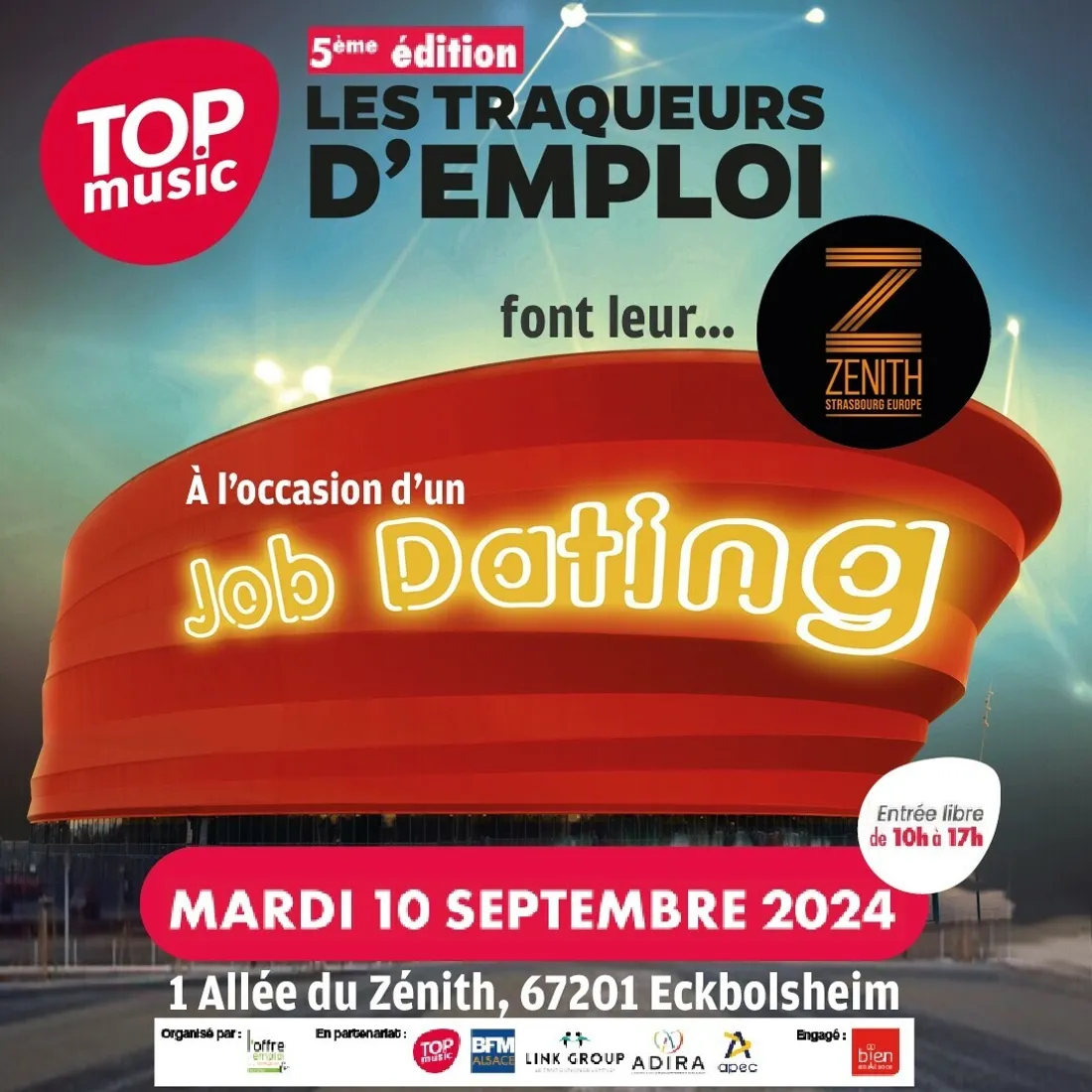 Le Job Dating les traqueurs d'emploi se déroule mardi 10/09 au Zenith de Strasbourg