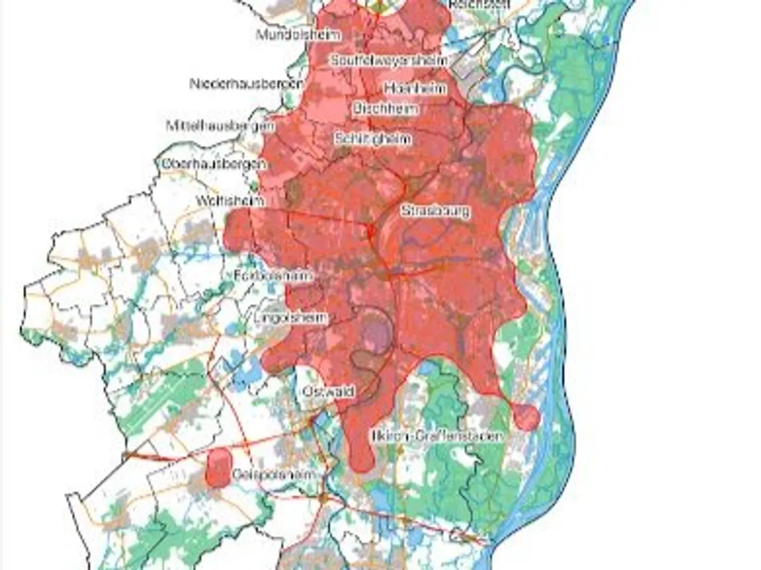 Zones colonisées par le moustique-tigre dans l'Eurométropole en 2021.