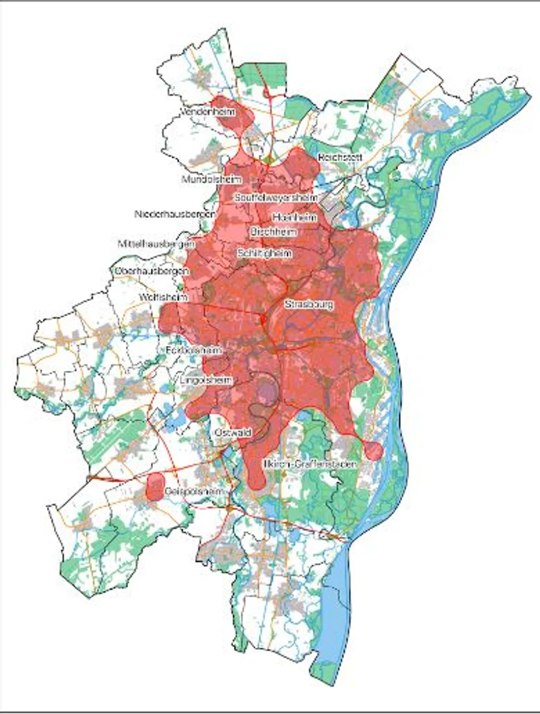 Zones colonisées par le moustique-tigre dans l'Eurométropole en 2021.