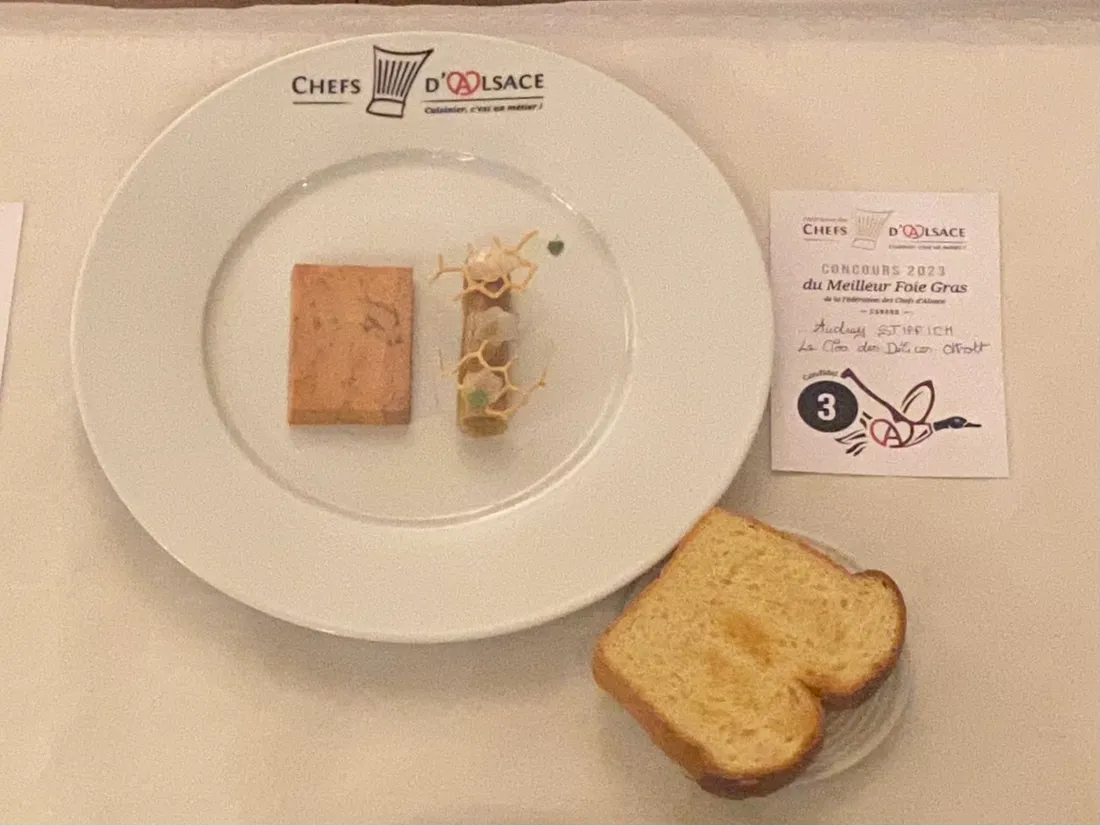 L'assiette gagnante du concours du meilleur foie gras d'Alsace 2023.