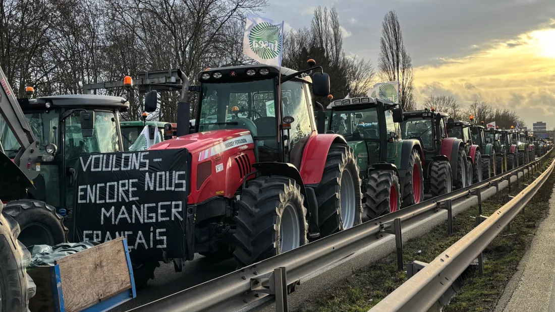 Le convoi de tracteurs s'est immobilisé le long de la M35 le mercredi 24 janvier.