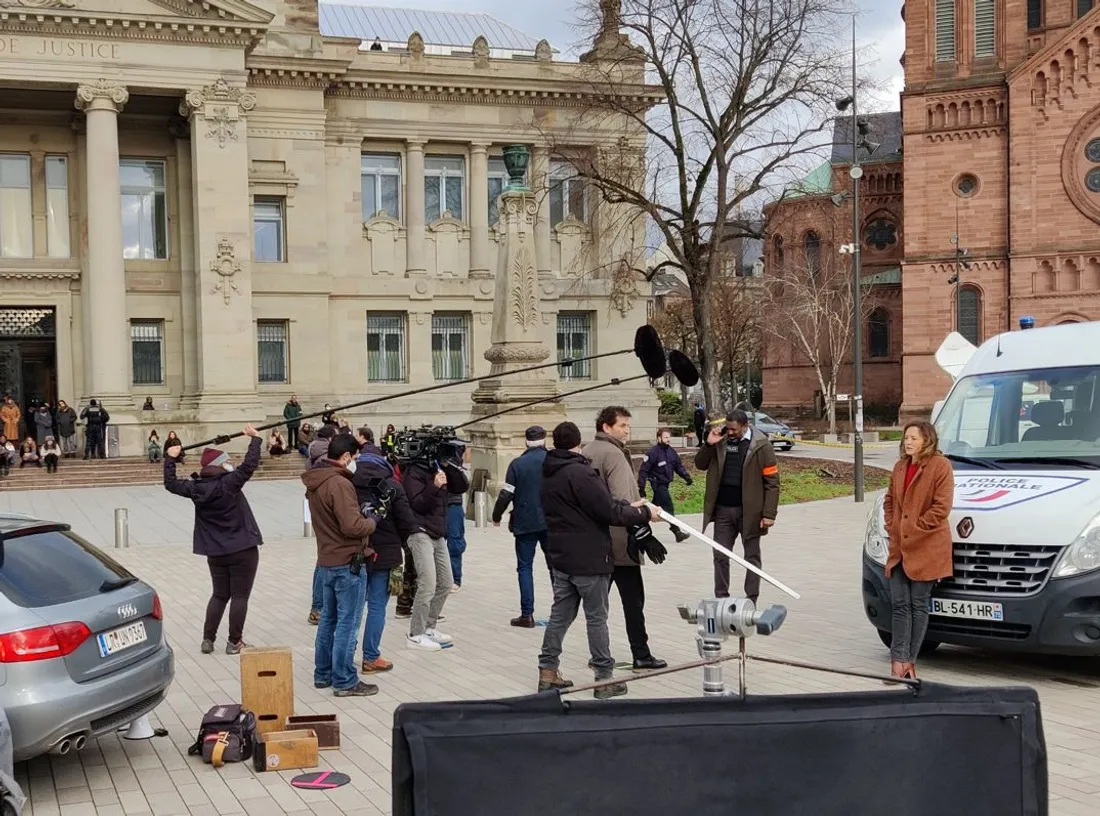 Tournage de la série de TF1, Walkyries devant le tribunal de Strasbourg