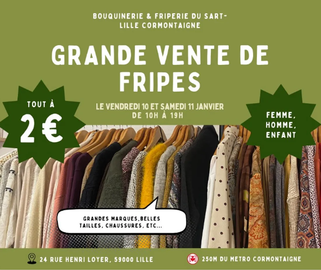 Vente à 2 € à la Friperie du Sart de Lille