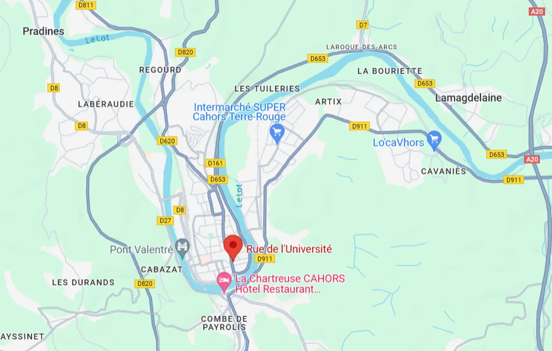 Capture d'écran GOOGLE MAP rue de l'Univesité à Cahors 