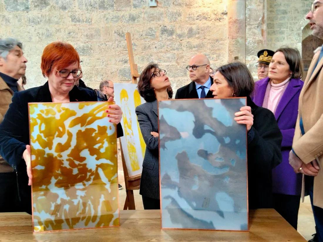 La ministre de la culture Rachida Dati à l'église abatiale de Beaulieu.