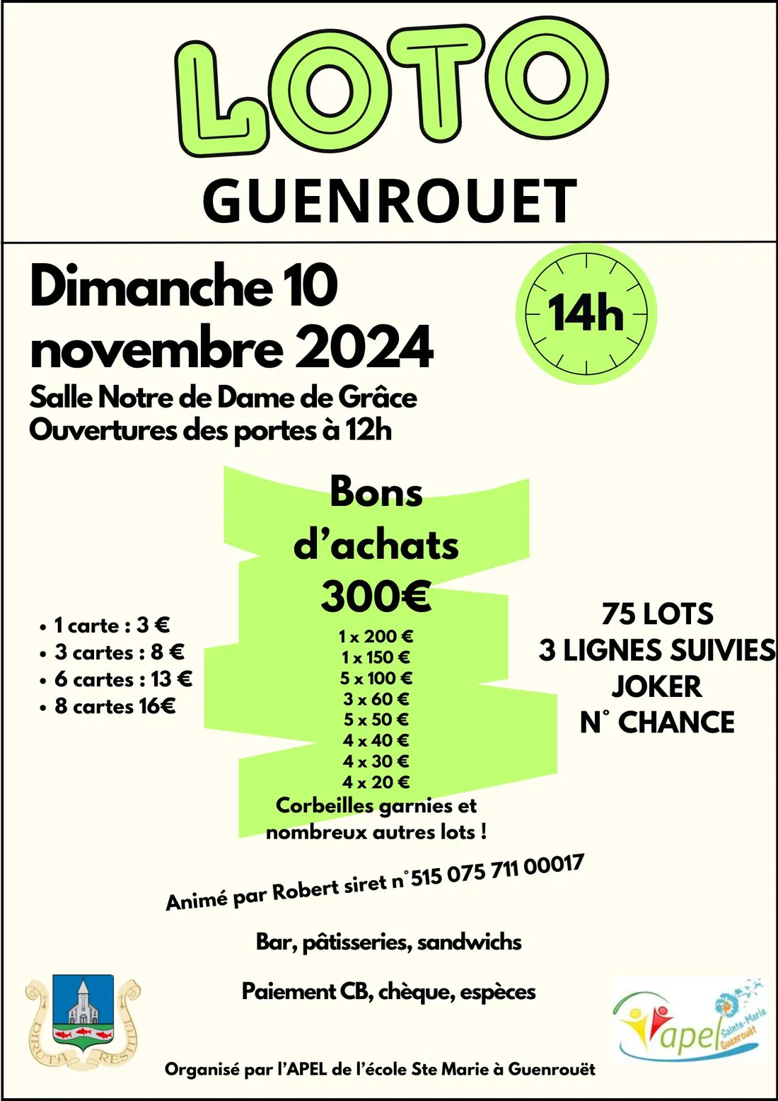 Loto à l'école sainte marie à Guenrouet