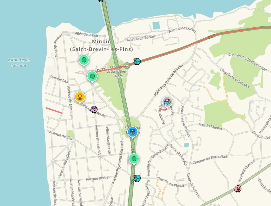 Une capture d'écran, de l'application de guidage Waze
