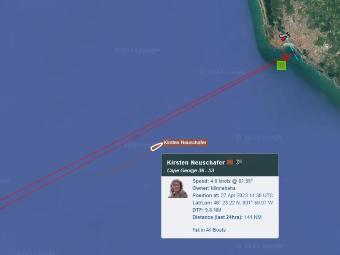 Kirsten Neuschäfer approche du chenal des Sables d'Olonne, capture d'écran
