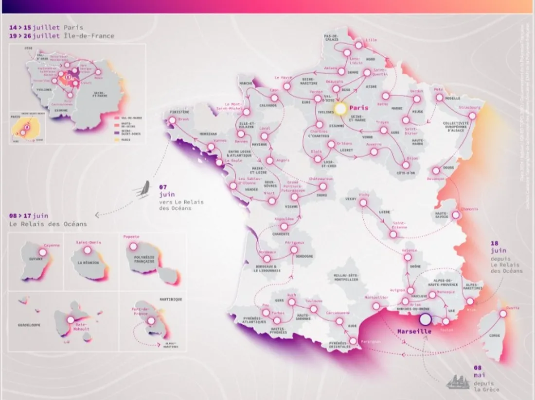 La carte du parcours de la Flamme Olympique