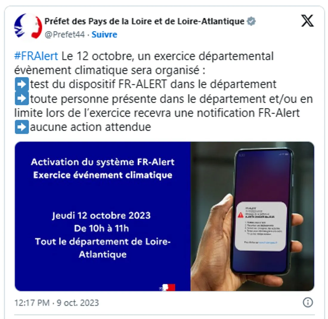 Message de la préfecture des Pays de la Loire et de Loire-Atlantique