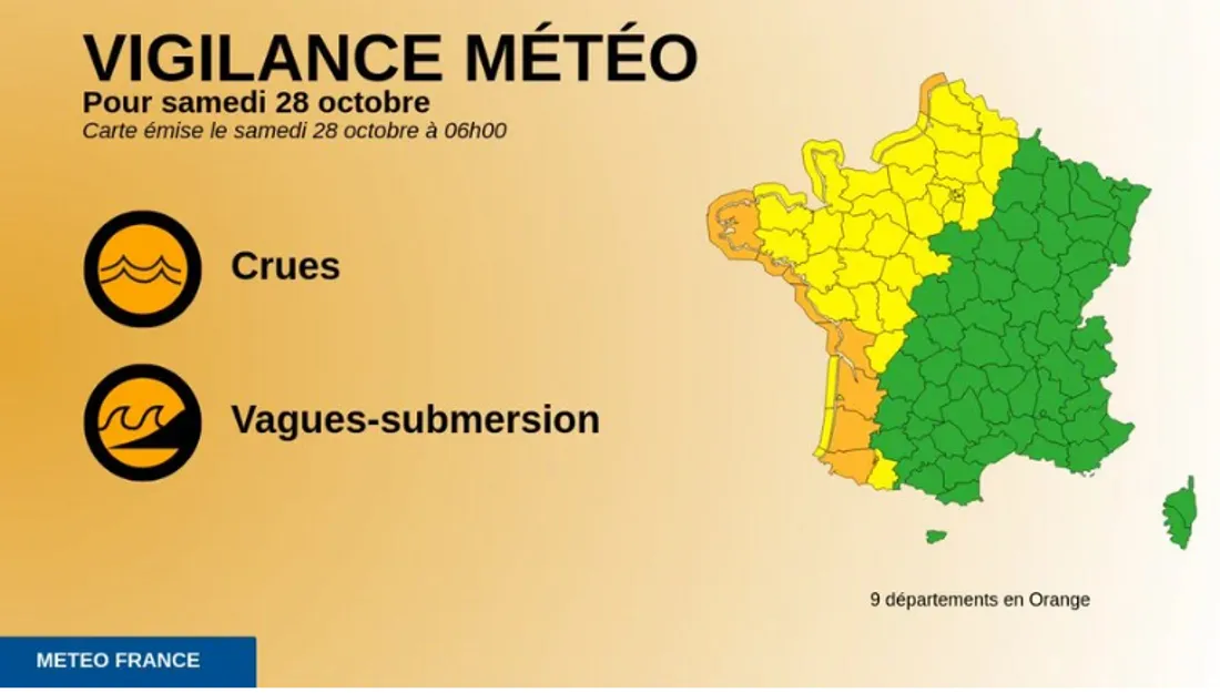 Loire-Atlantique, Vendée, Charente-Maritime en vigilance orange pour crues et vagues submersions