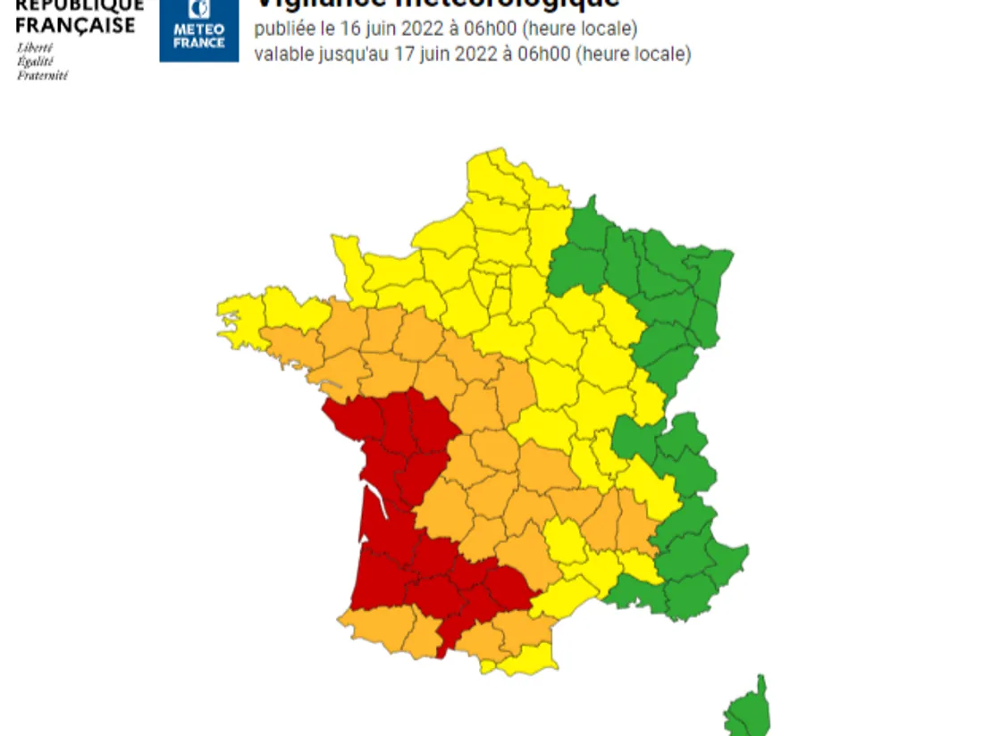La carte de vigilance à 16H, capture d'écran