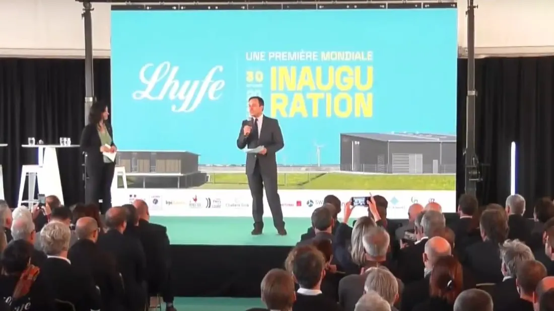Inauguration de Lhyfe, en Vendée, en présence du maire de Bouin Thomas Gisbert