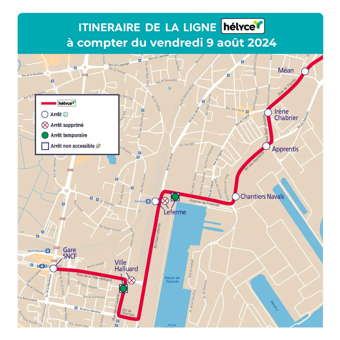 Carte du réseau de bus à partir du 9 août 2024