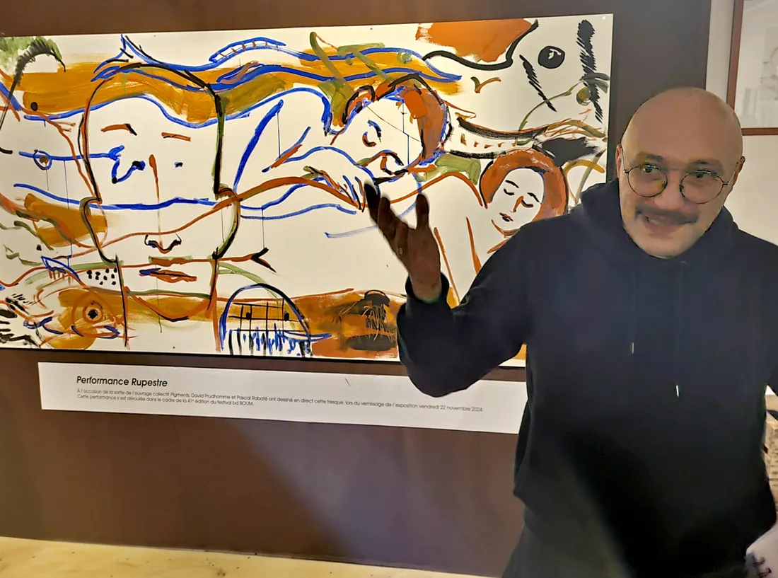 David Prudhomme à l'issue d'une performance rupestre en public sur BD Boum à Blois.