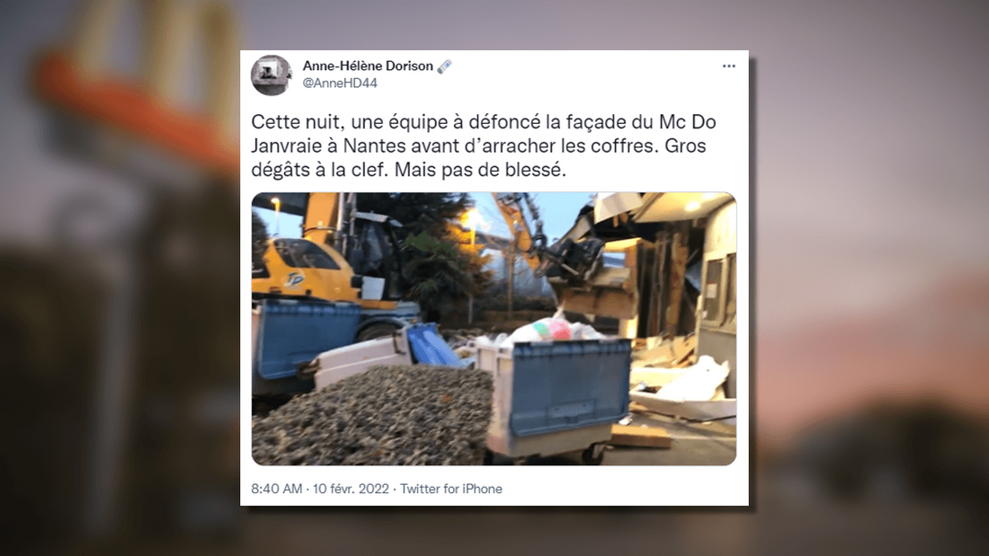 Nantes : un McDonald's "partiellement détruit" à la tractopelle lors d'un cambriolage