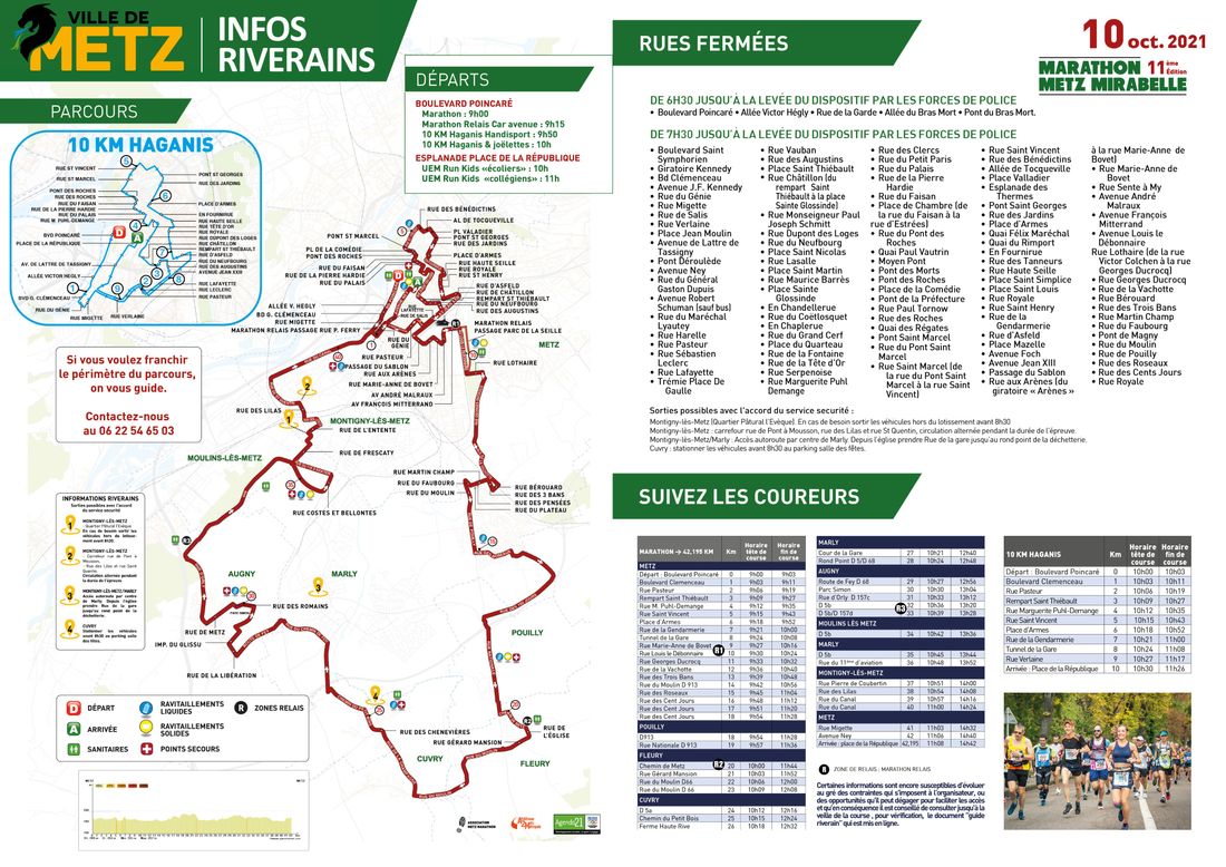 La liste des rues concernées par le Marathon de Metz lors de cette 11e édition