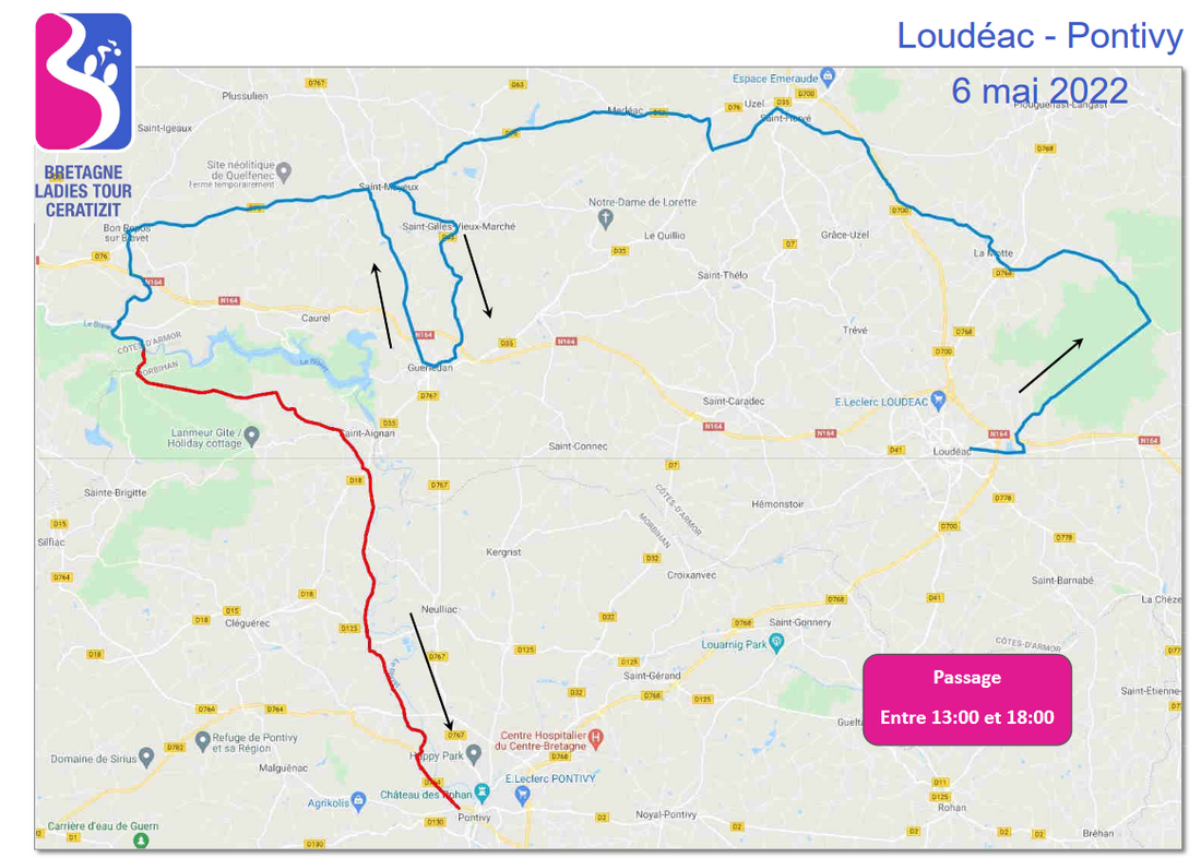 Le tracé de la 4ème étape entre Loudéac et Pontivy.