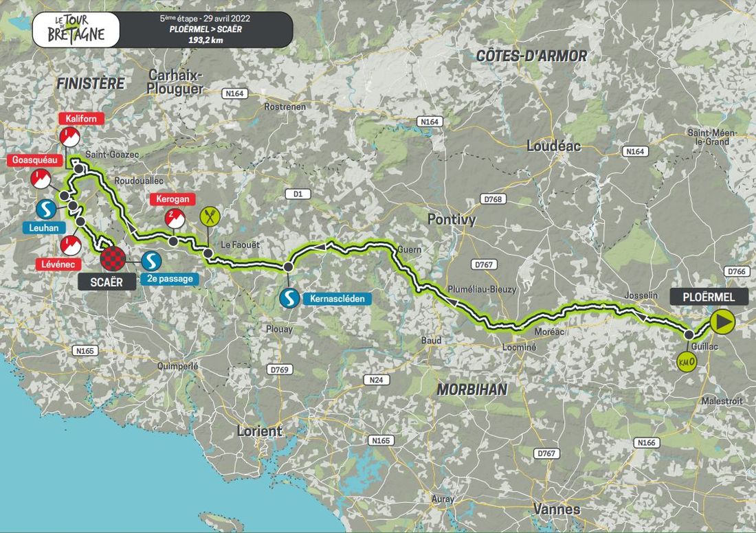 Le tracé de cette 5ème étape du Tour de Bretagne 2022.