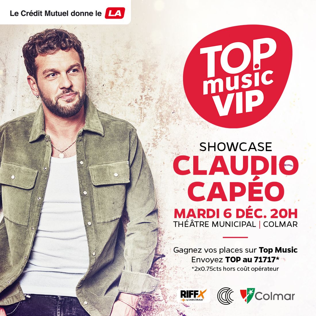 Claudio Capéo Top Music VIP jeu concours gratuit SMS décembre 2022